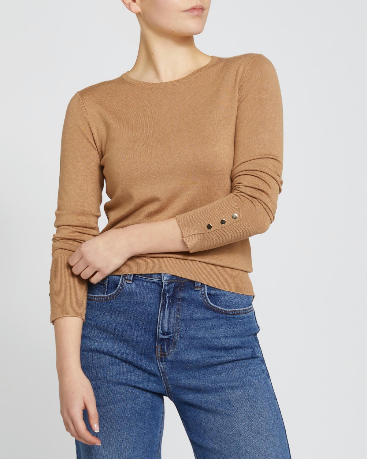 Crew Neck Button Detail Jumper