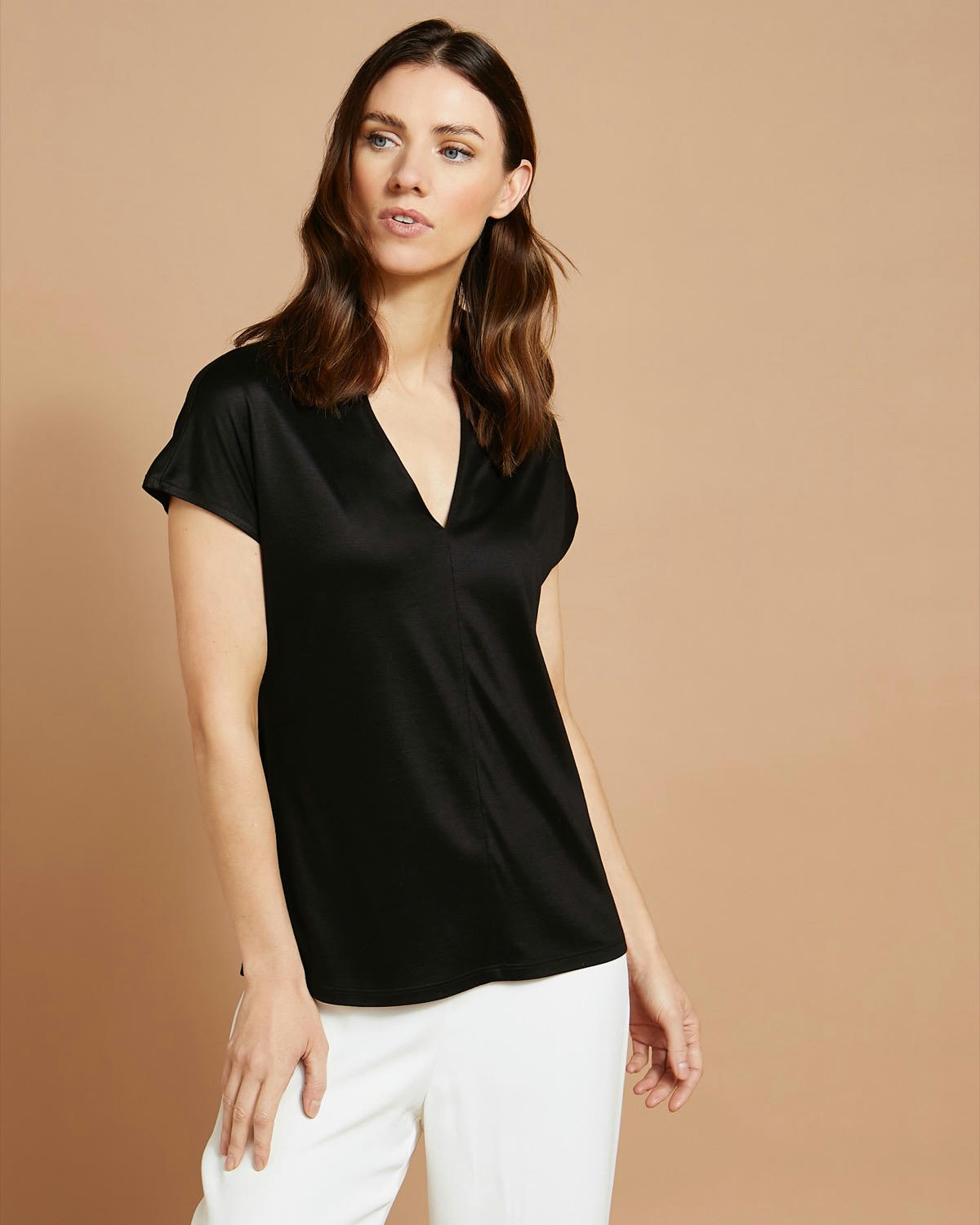 Paul Costelloe Living Studio Black Mercerised V-Neck Top