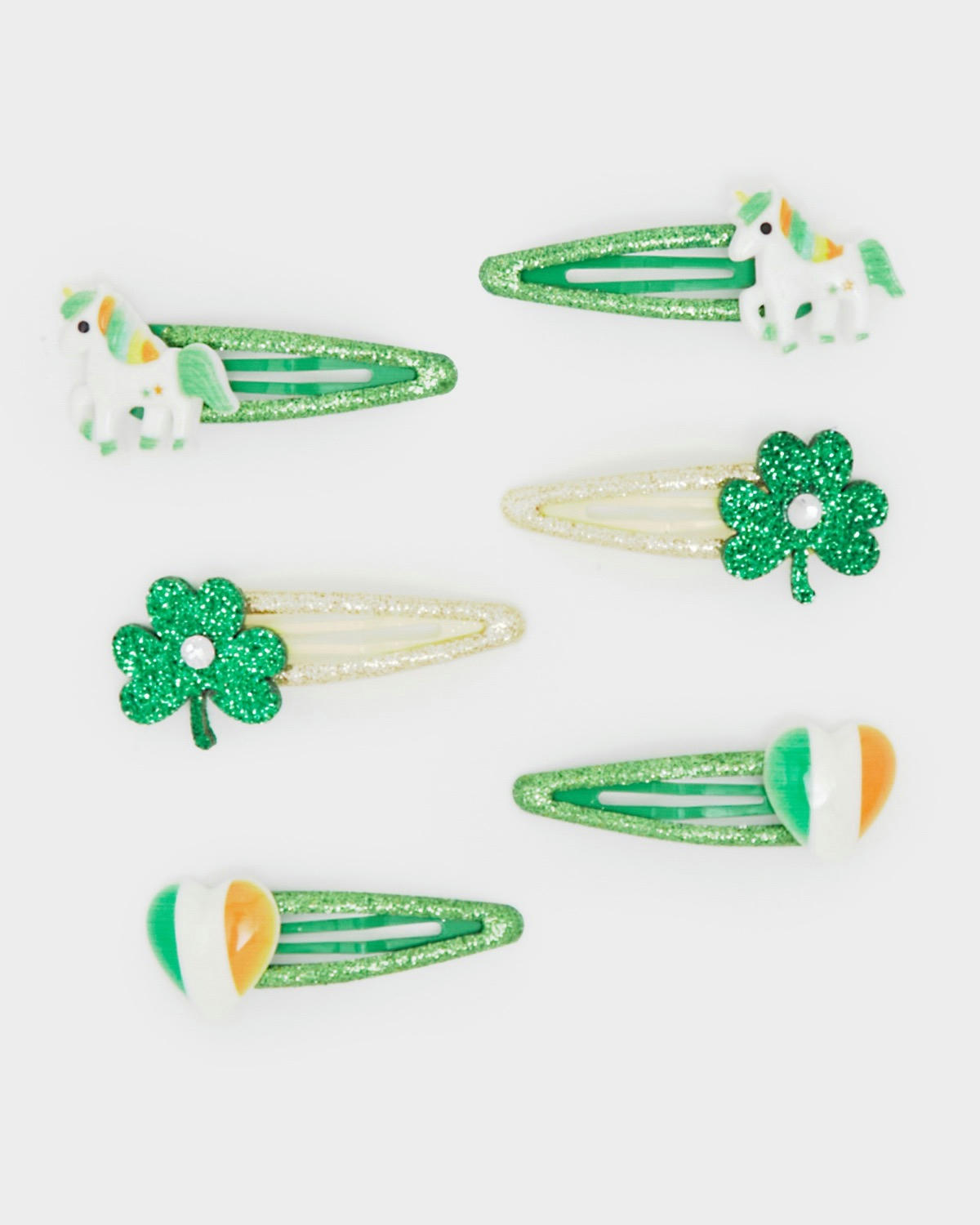 Green Snap Hair Clips (Pack Of 6)