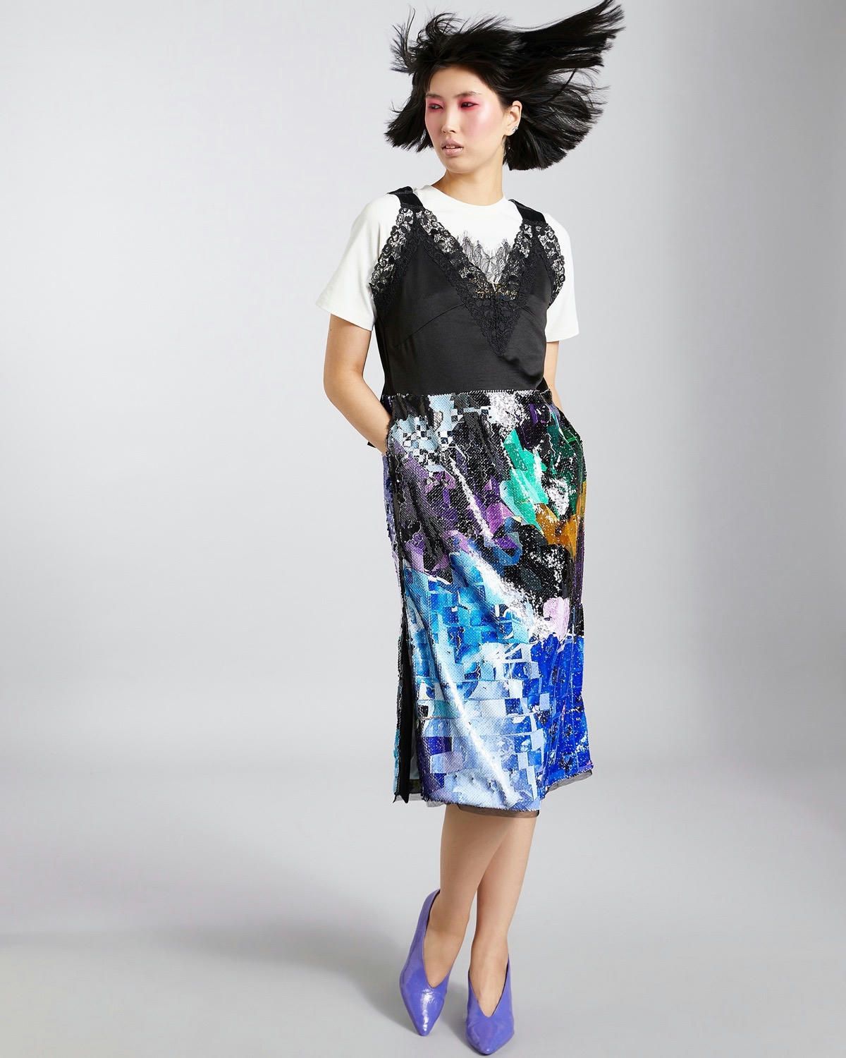 Joanne Hynes Midi Slip Dress With Sequin Skirt And Lace Details