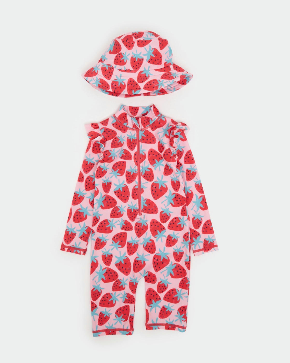 Strawberry Unitard With Bucket Hat (6 months-6 years)
