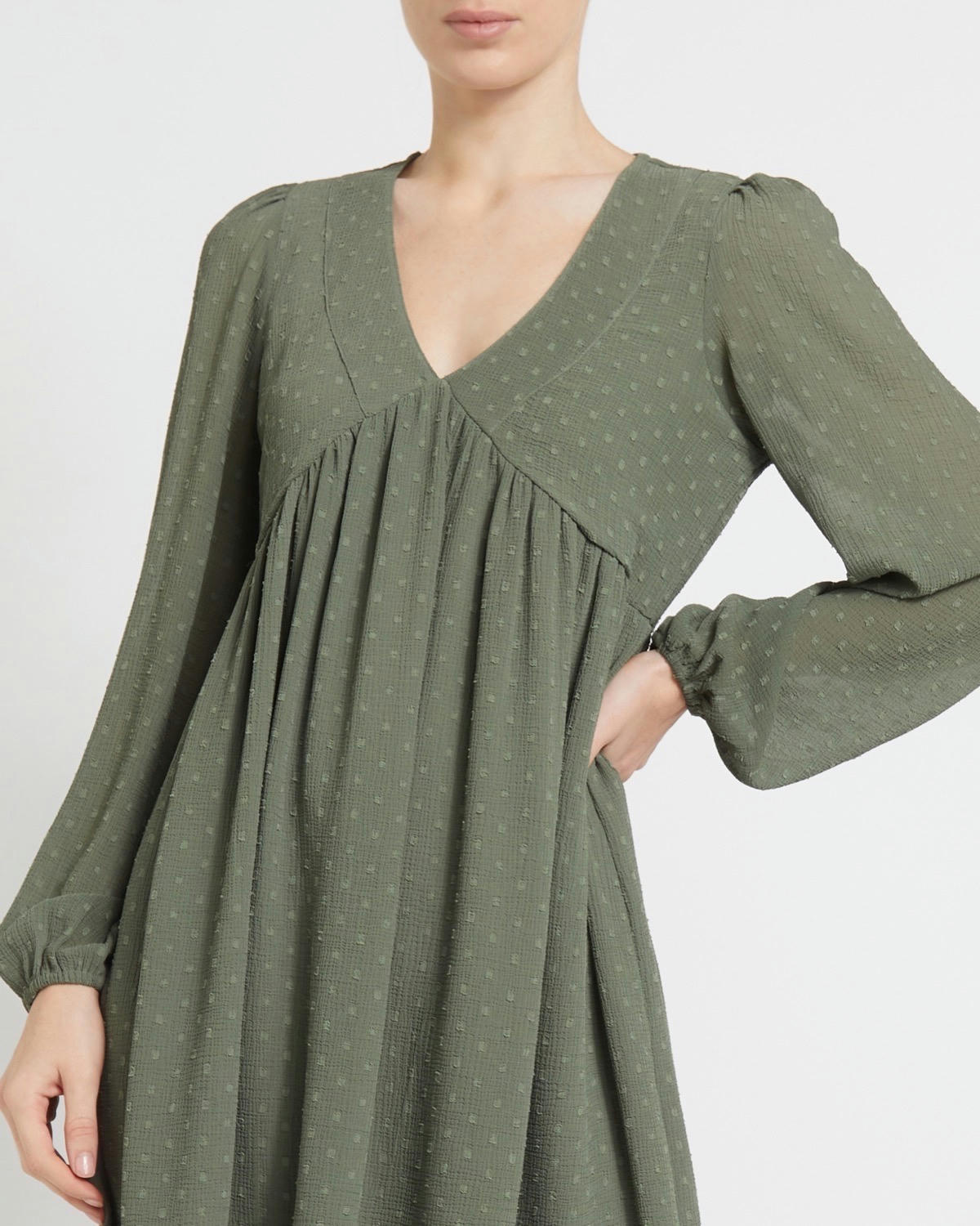 Khaki Dobby Tunic Dress