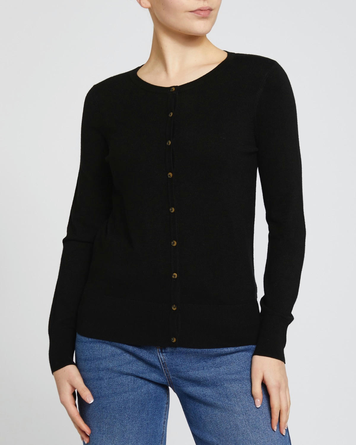 Crew Neck Button Front Cardigan