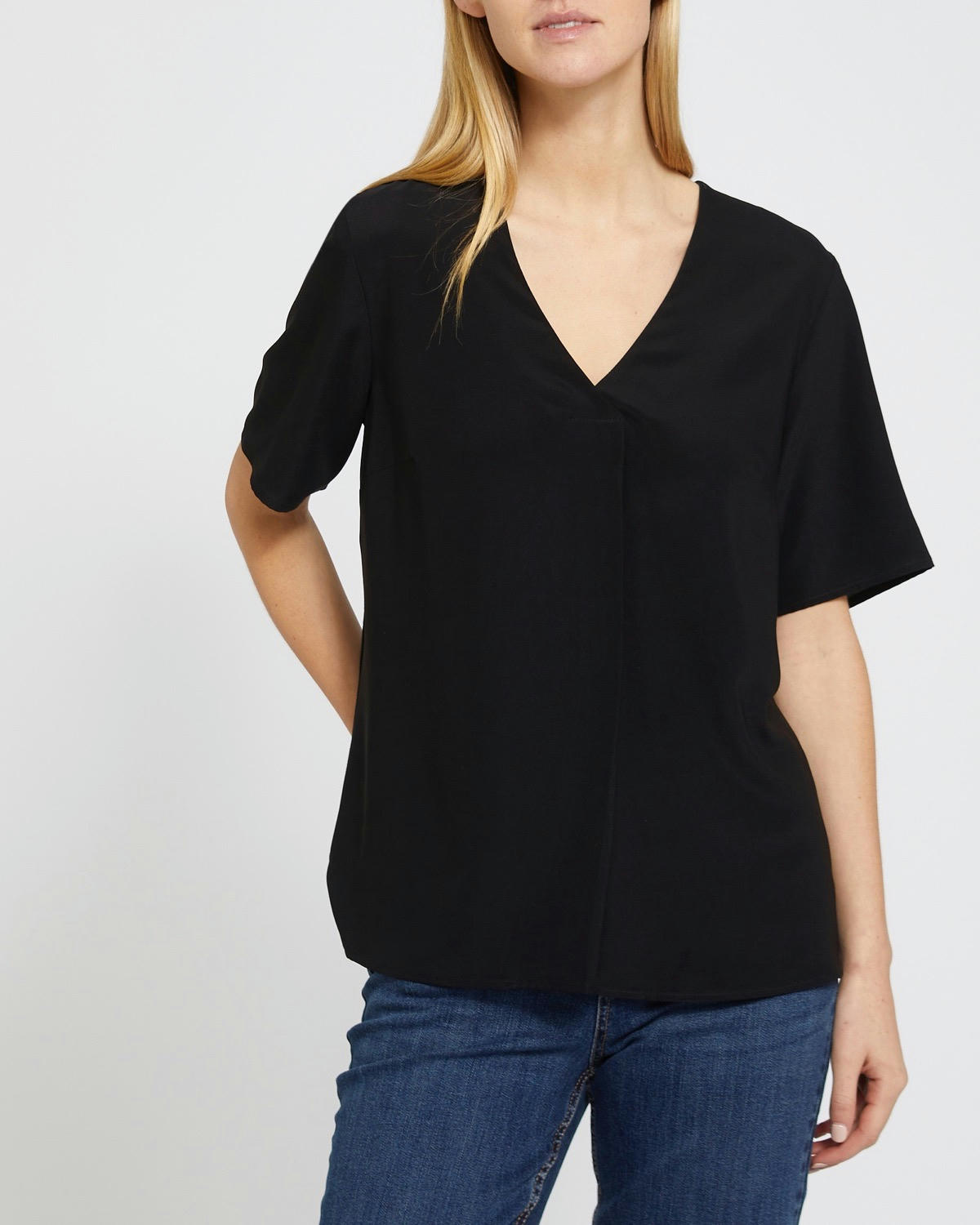 Short-Sleeved Woven Front Top