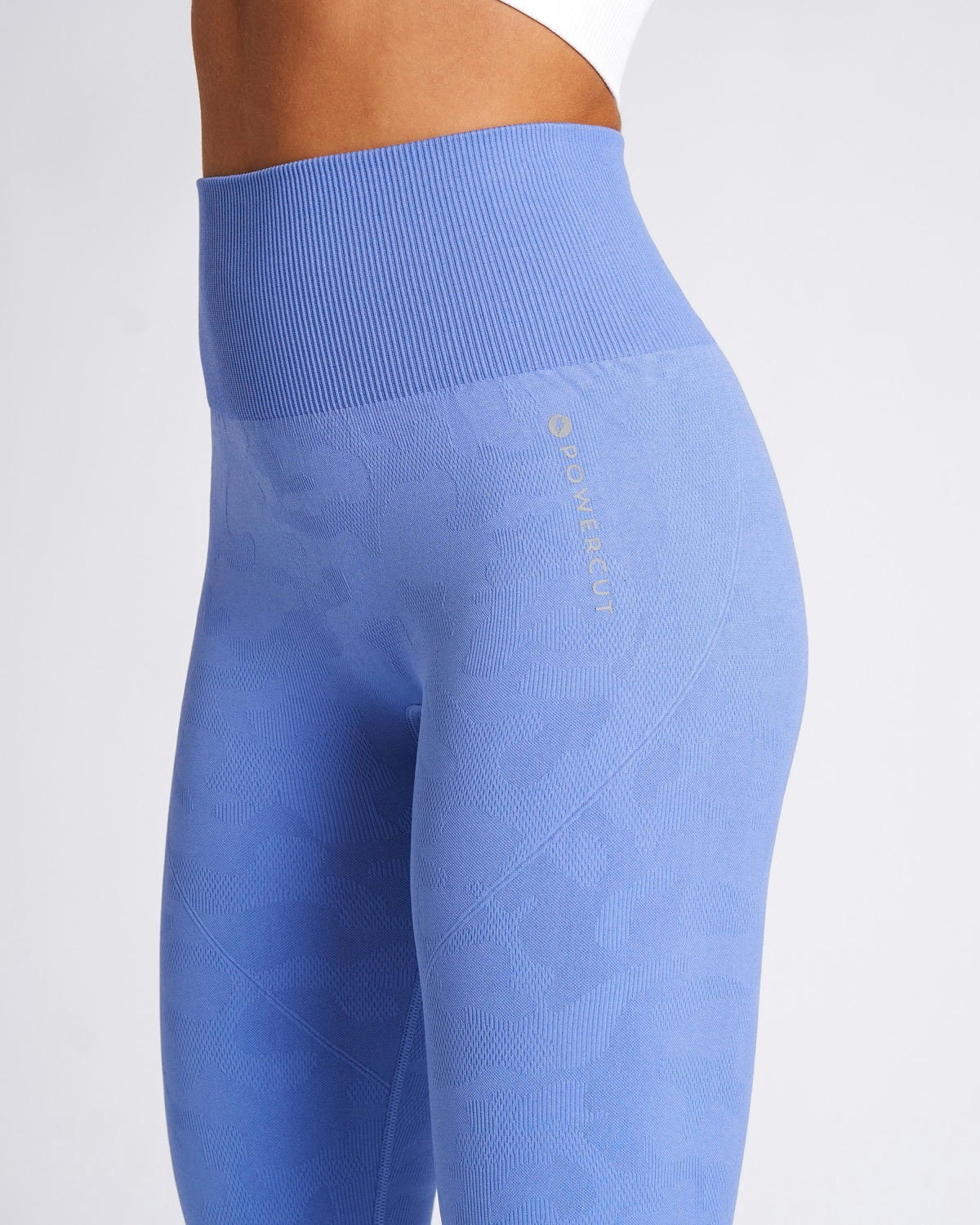 Powercut Solid Seamless Jacquard Camo Legging In Cornflower Blue
