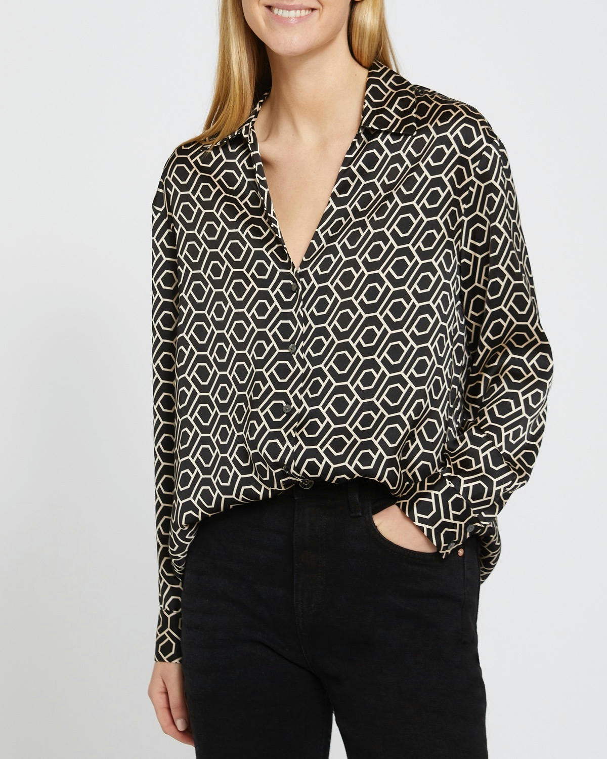Geo Print Satin Shirt