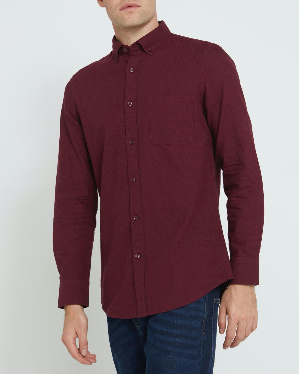 Slim Fit Long-Sleeved Oxford Print Shirt