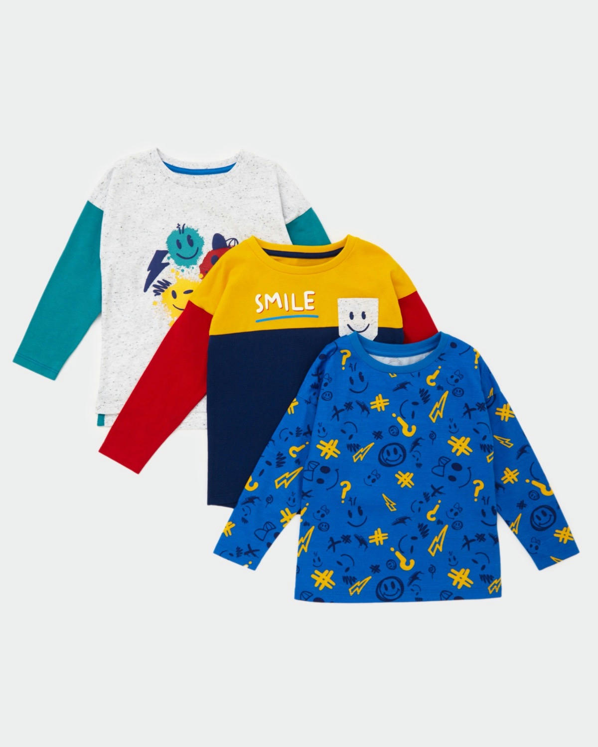 Cotton Rich Long-Sleeved T-Shirt - Pack Of 3 - (6 Months-4 Years)