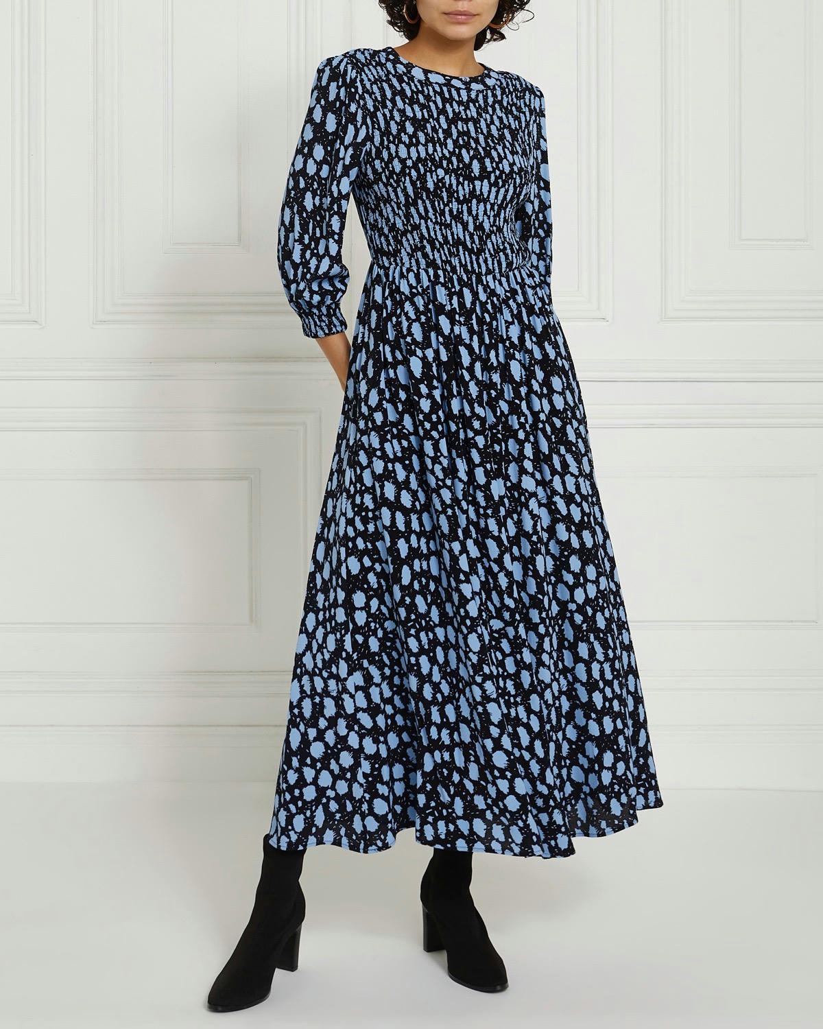 Gallery Shirred Midi Dress