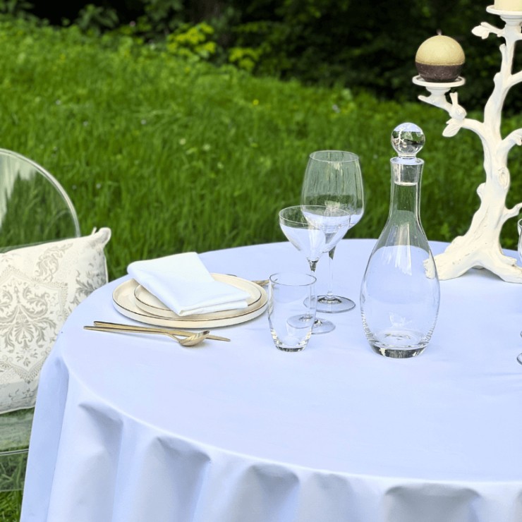 White cotton satin tablecloth - round