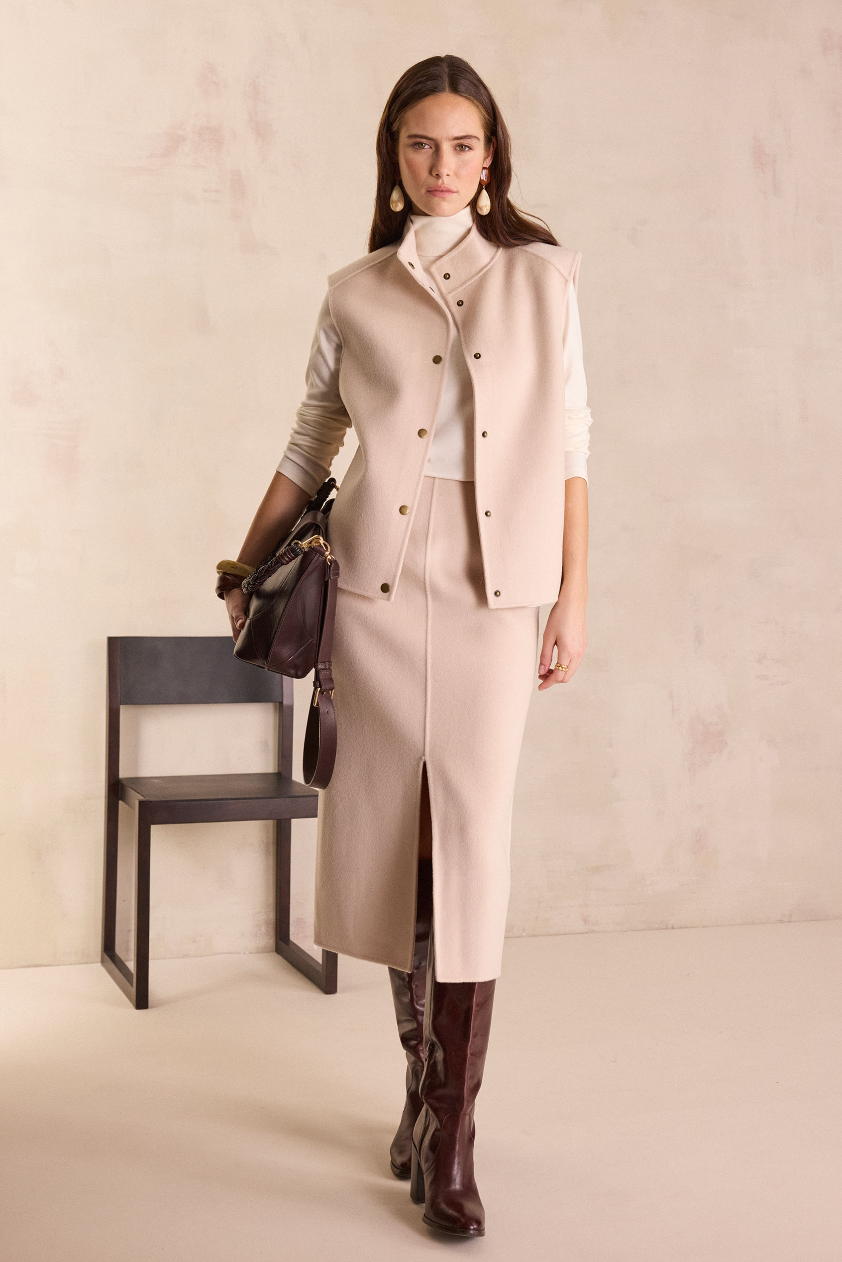 OLIVIA 100% wool straight skirt