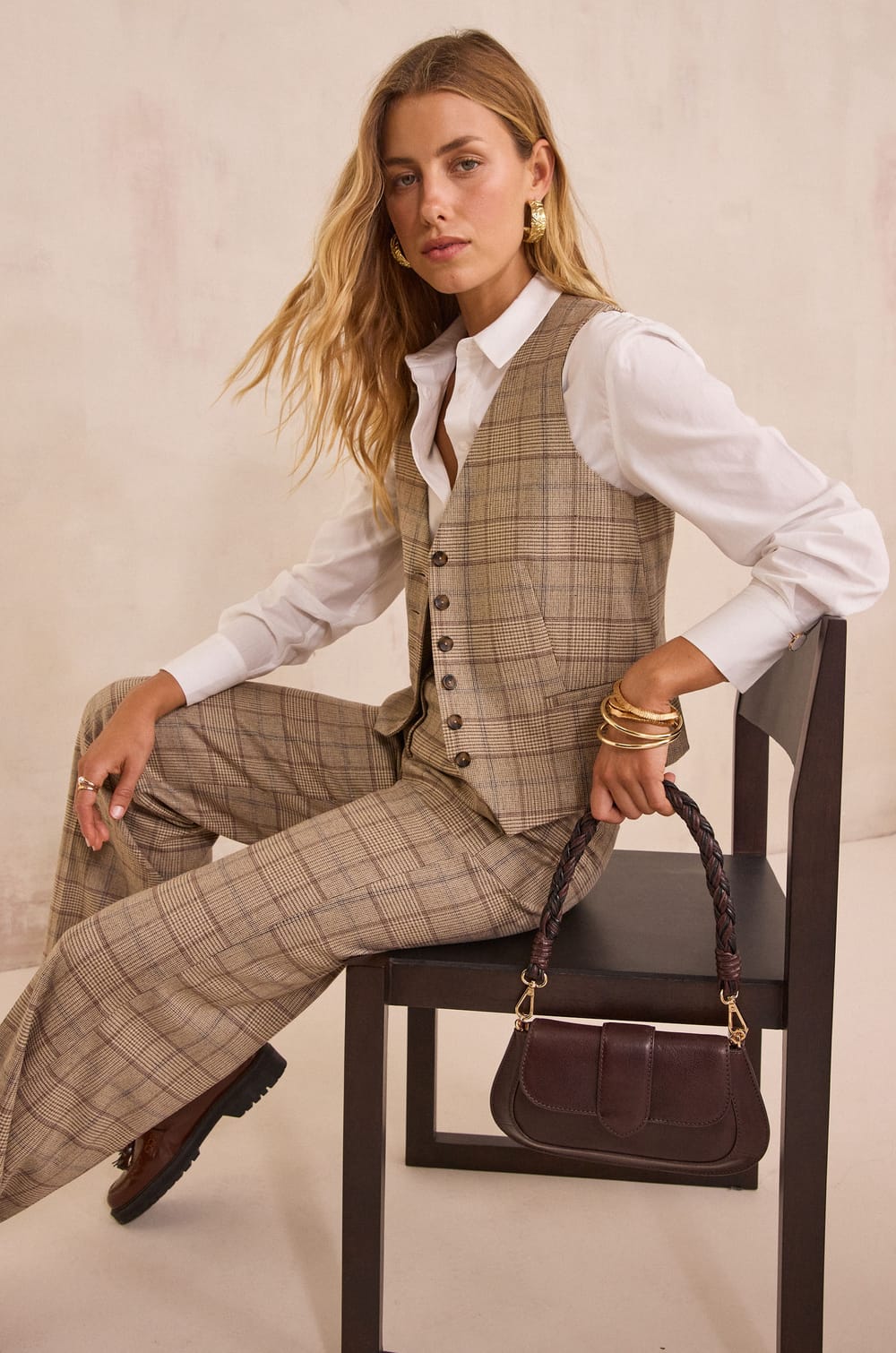 Sleeveless Prince of Wales check Cardigan SIMEON