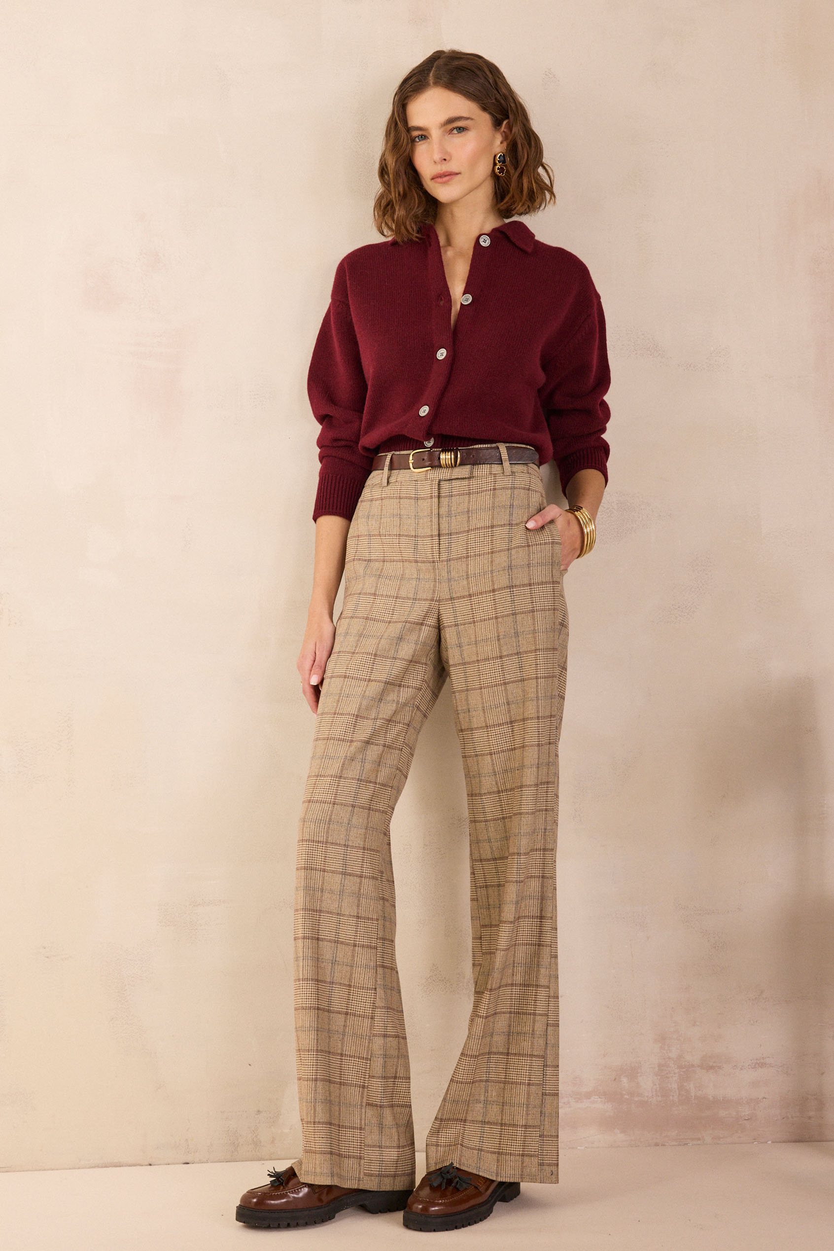 LAYLA wide-leg trousers with Prince of Wales check pattern