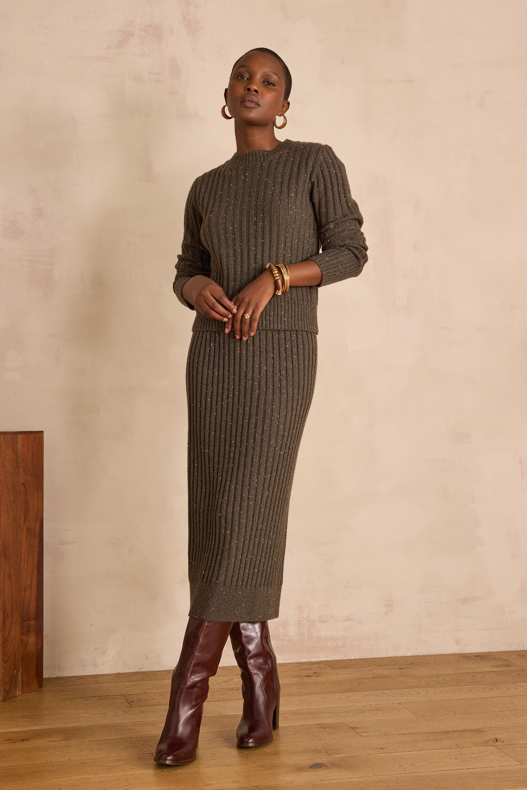 EMMA ribbed long skirt