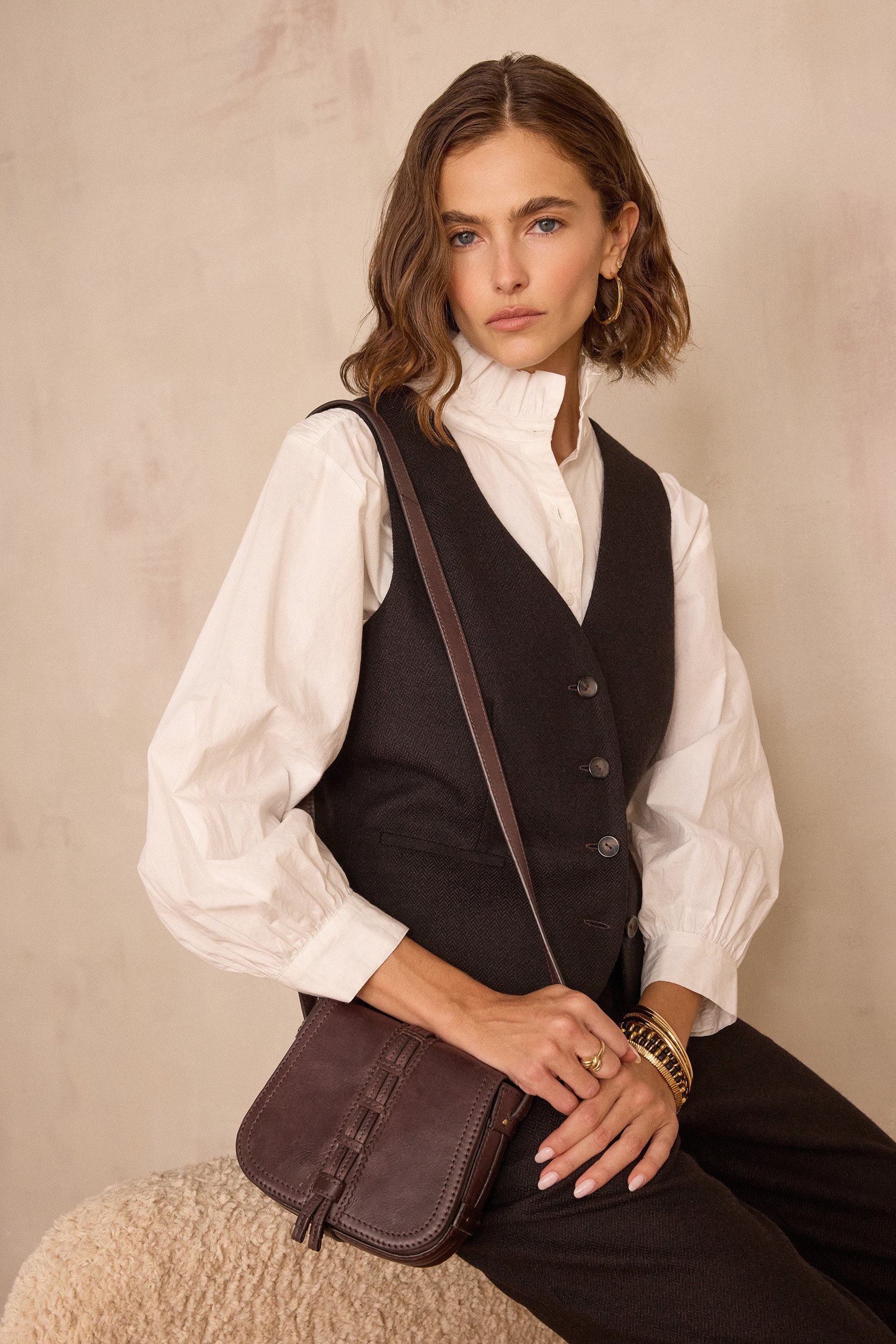 ABEL BIS sleeveless waistcoat in herringbone wool