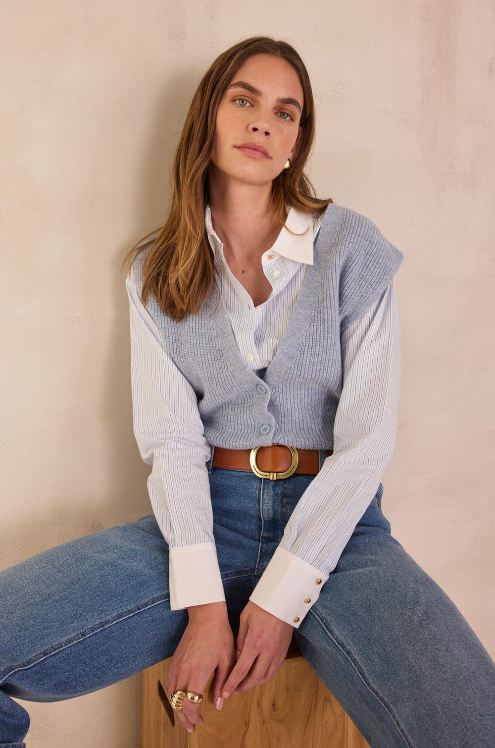 Sleeveless cardigan in 100% wool PARATY