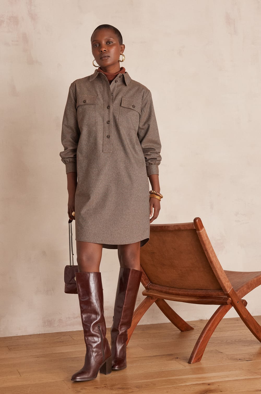 MARLINE Dress with houndstooth pattern