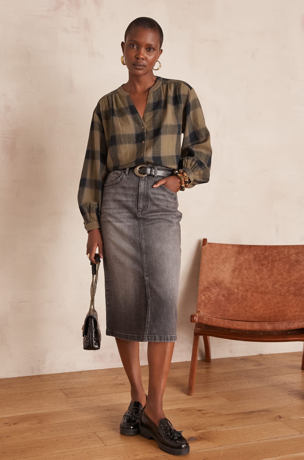 BIRDY cotton denim skirt