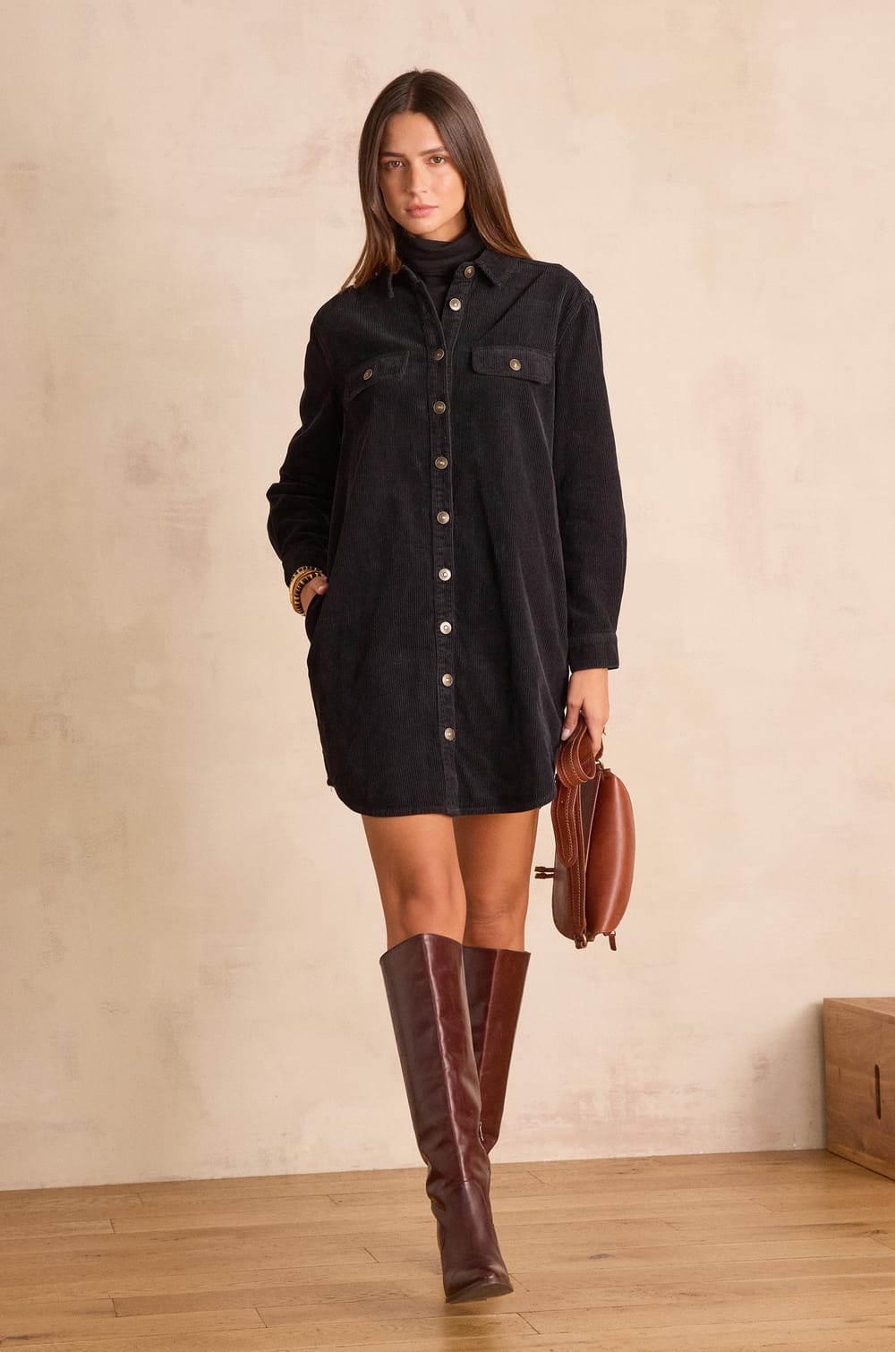 CENDRA velvet shirt dress