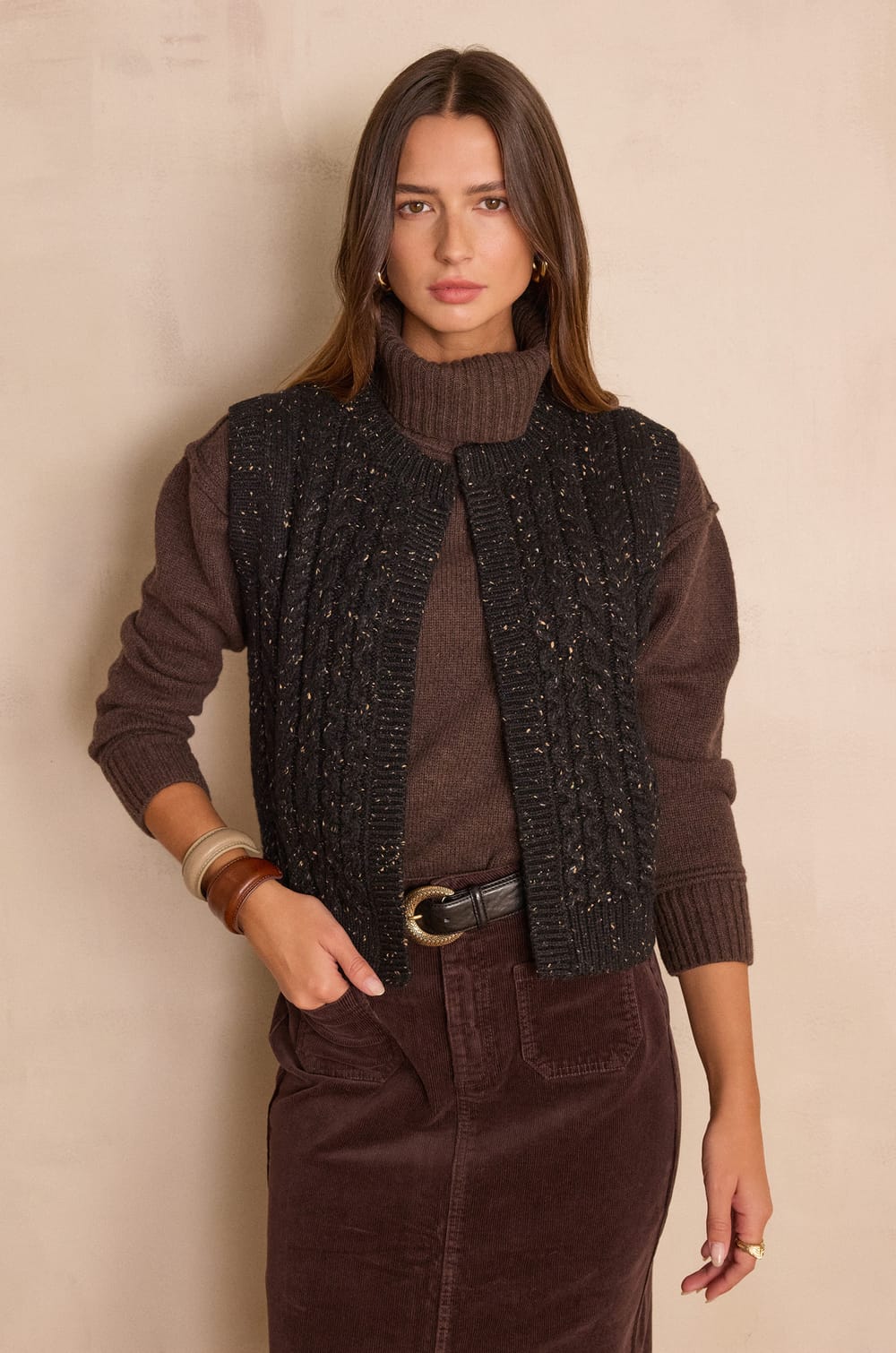 BIXENTE sleeveless cable-knit wool cardigan