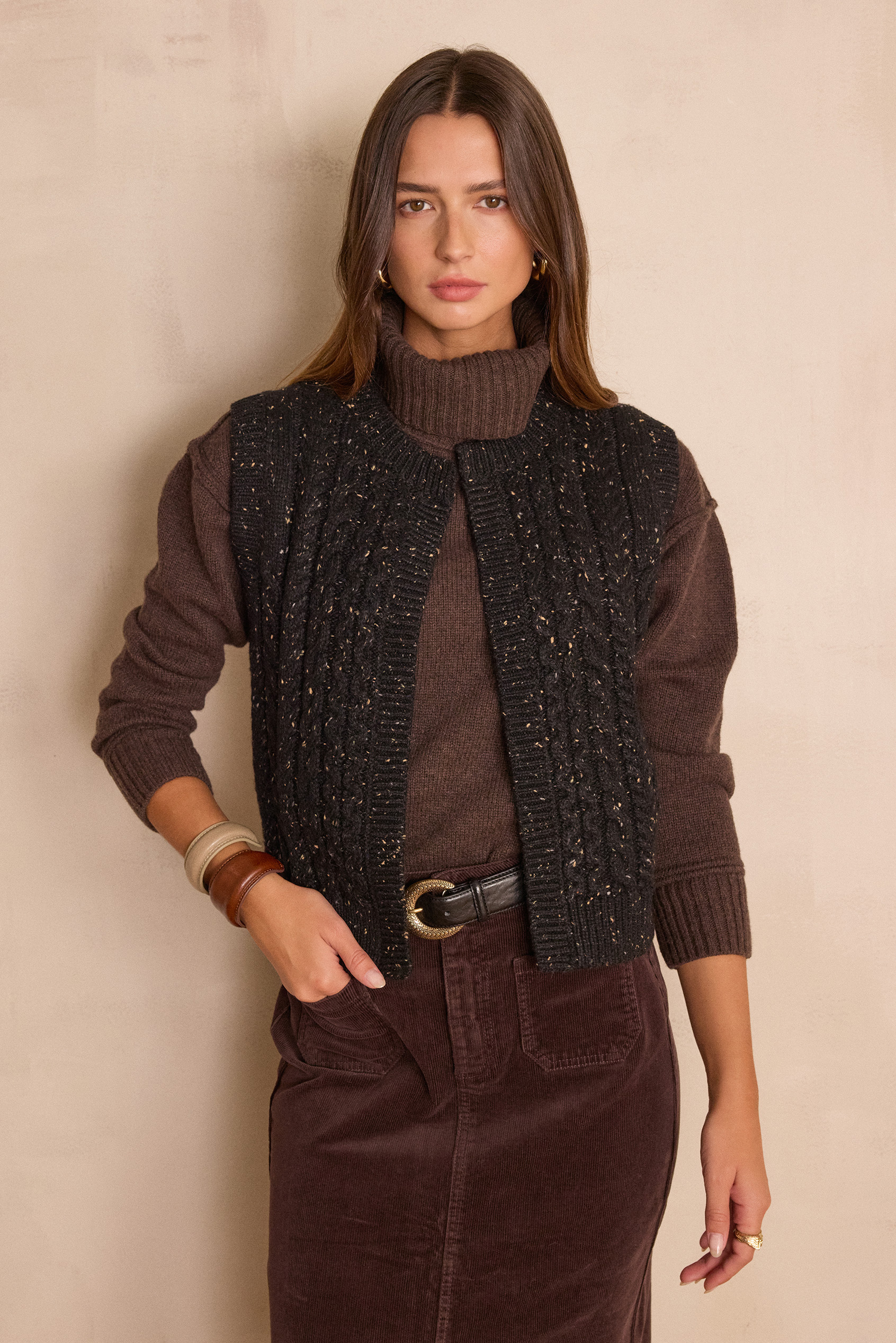 BIXENTE sleeveless cable-knit wool cardigan