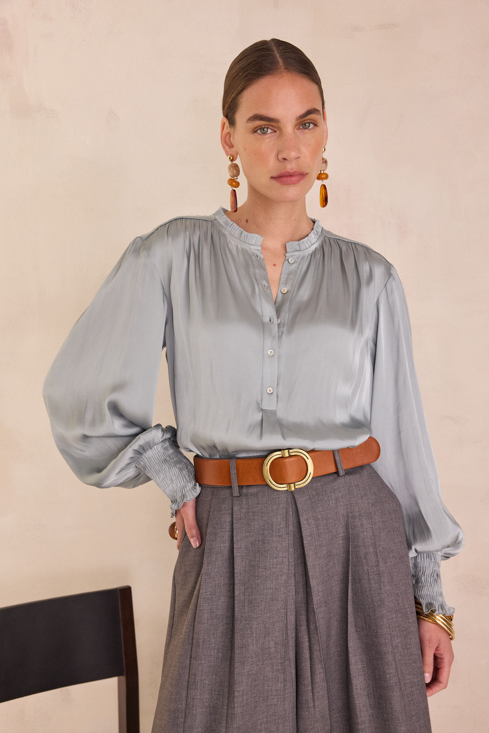 Satin blouse with puff sleeves DEESSE