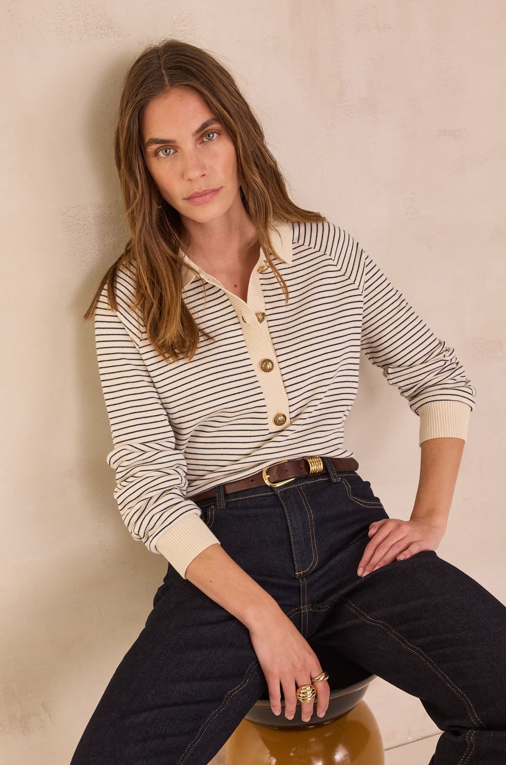 Striped polo collar sweatshirt in 100% cotton LIVIO