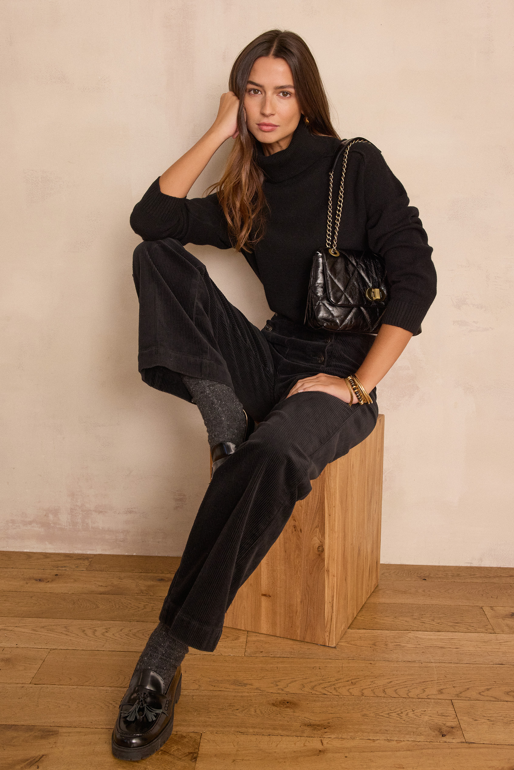 High-waisted wide-leg trousers OXAN in velvet