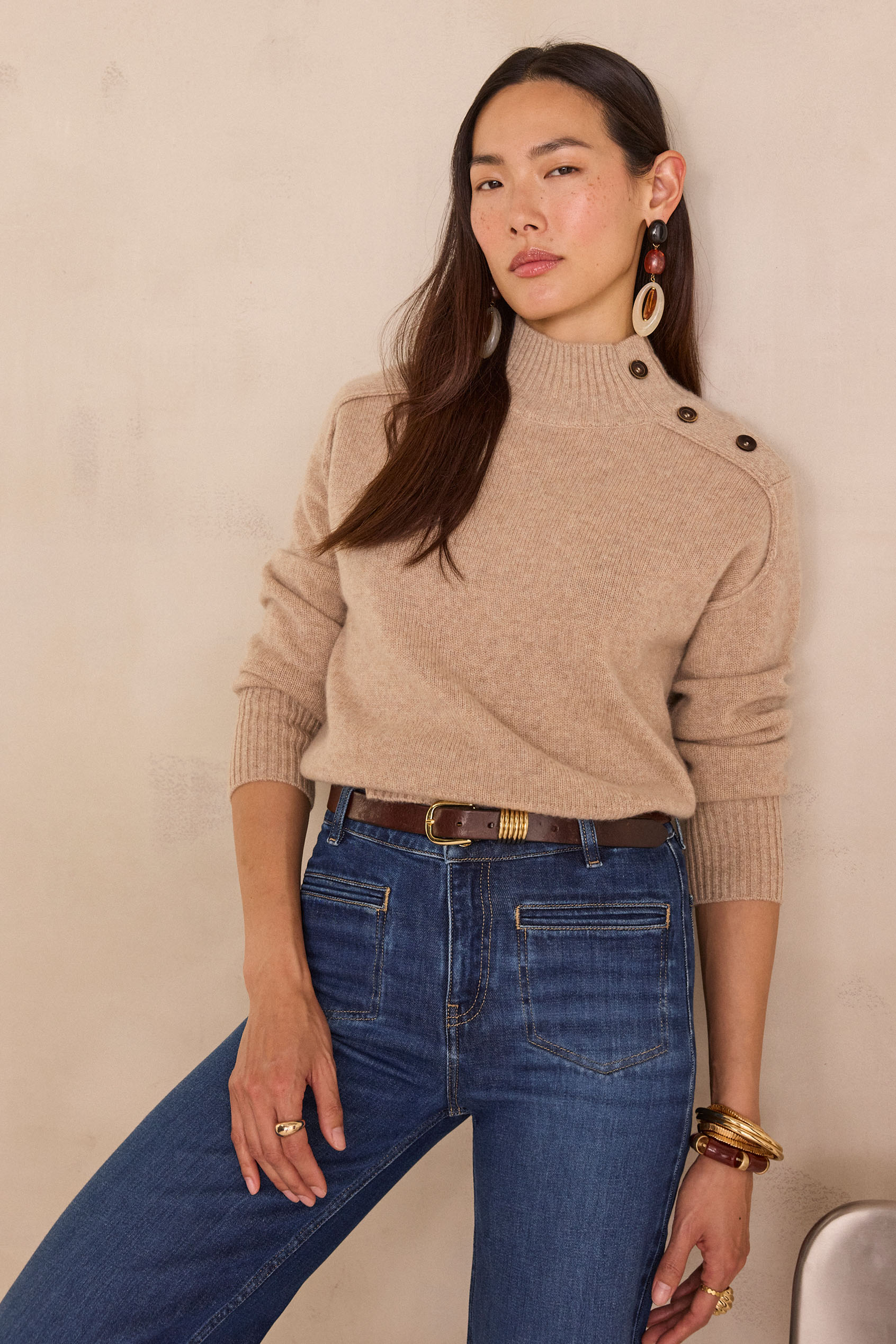 High neck jumper in 100% 4-ply cashmere BRADLEY