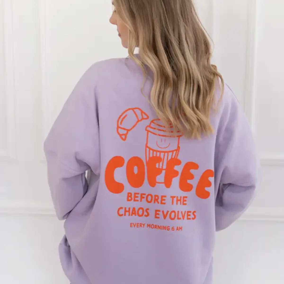 Sweatshirt Adulte Coffee Before Chaos Lilas