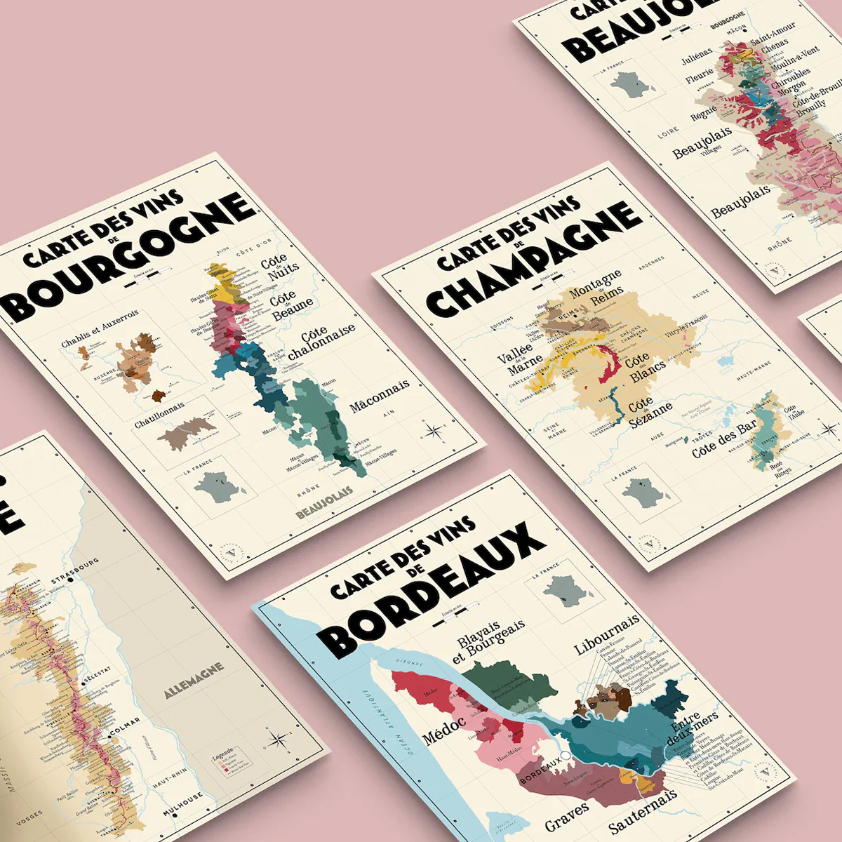 Pack 13 Cartes Postales Les Vins de France - 10 x 15 cm - Ecru