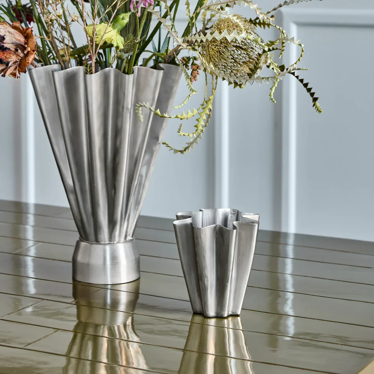 Vase HDFlood Fini Argent Brossé 13 cm