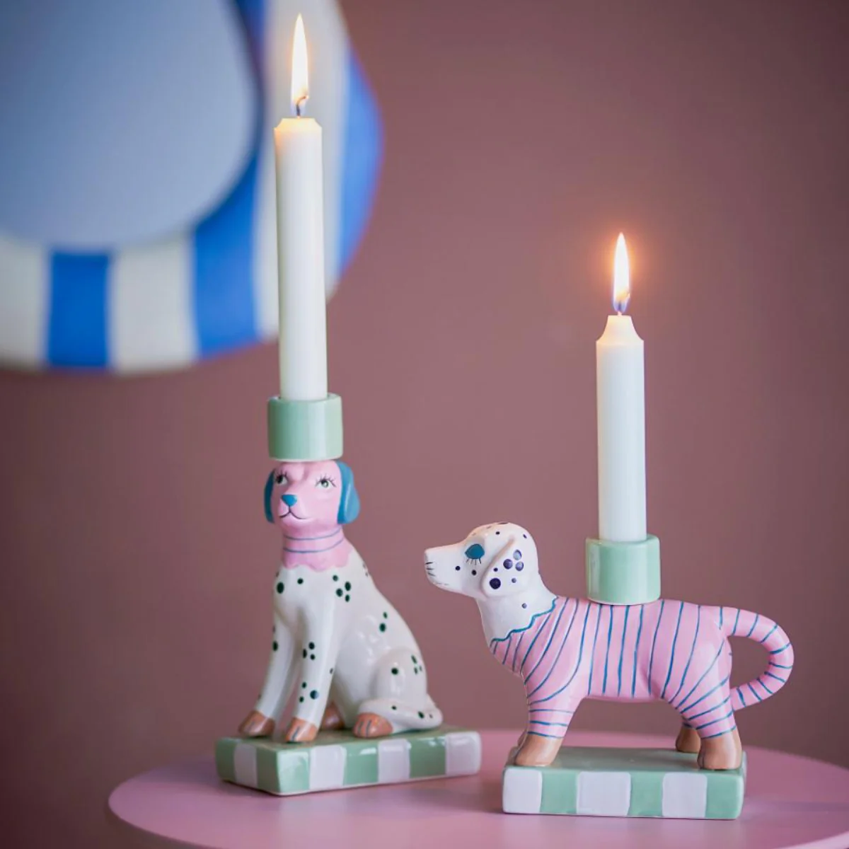 Set de 2 bougeoirs - Doglie Grès Rose