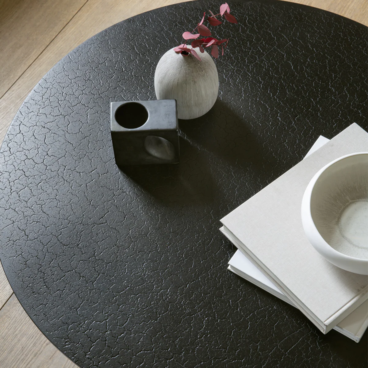 Table basse Luna en mineaux - noir - Ø 80 x h 35 cm