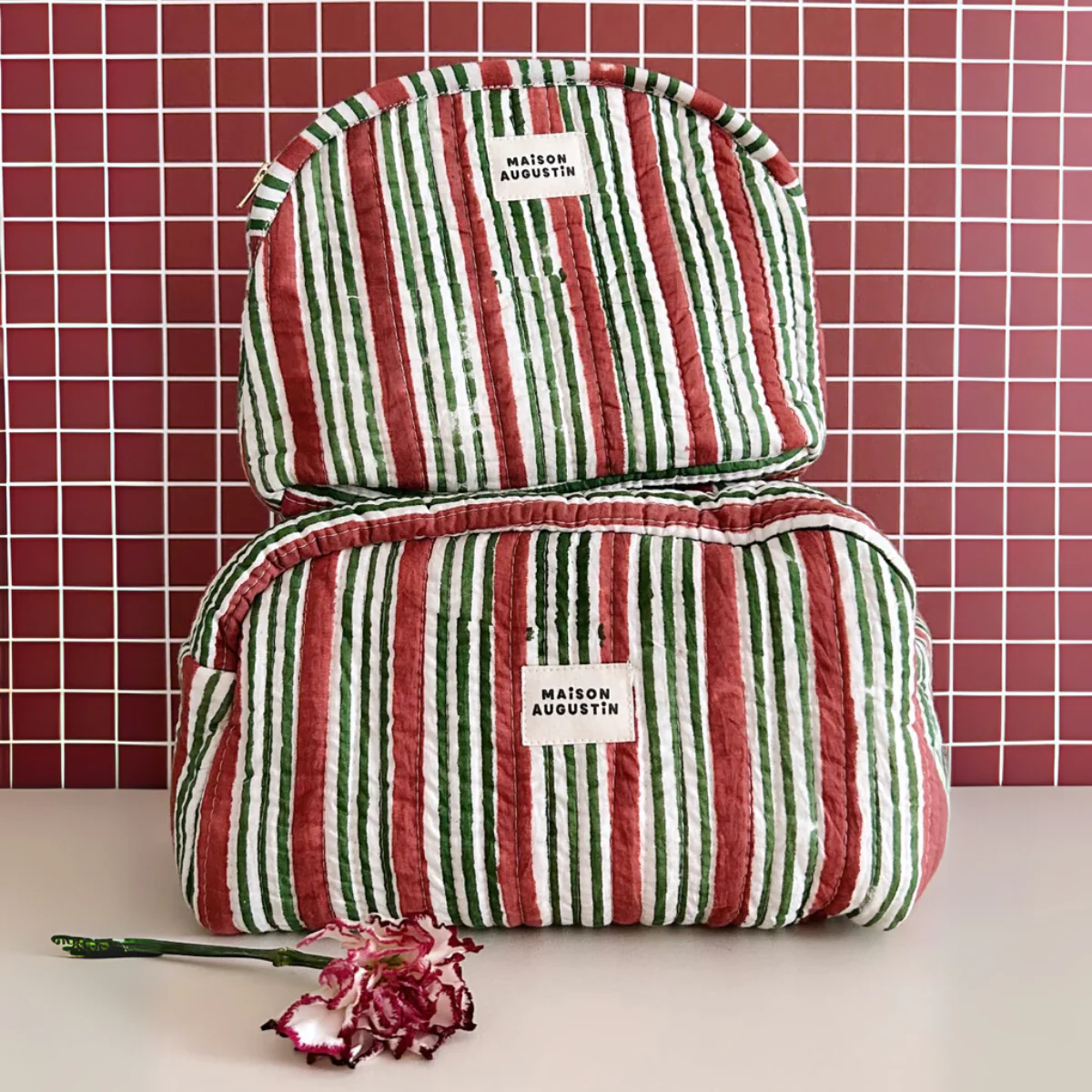 Trousse de toilette rayée Brique