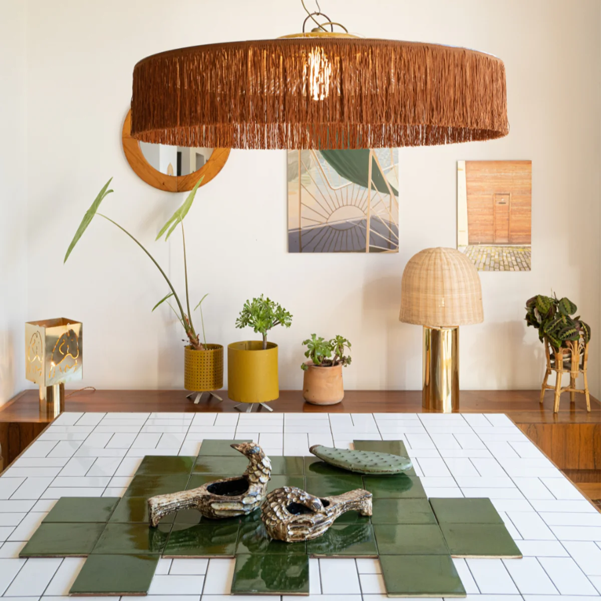 Suspension Parasol Franges - Ø 70 cm - Marron