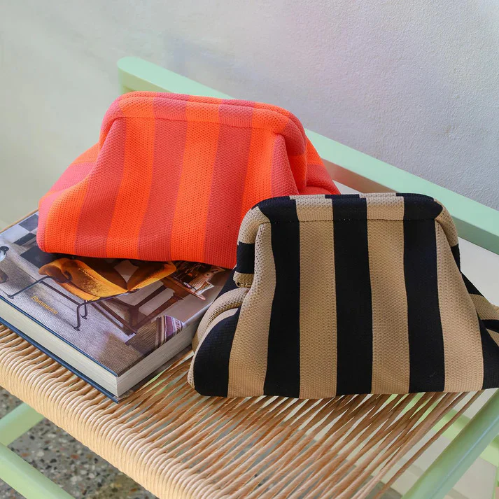 Pochette Alba Rayures - Rose Foncé/Neon Orange