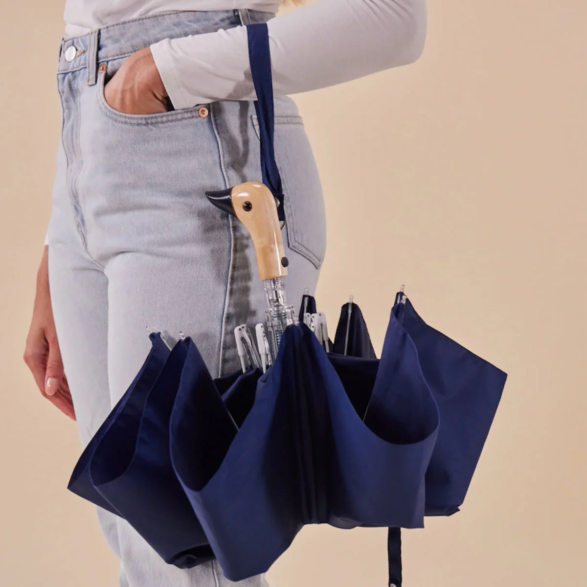 Parapluie à manche Tête de Canard - Bleu Marine