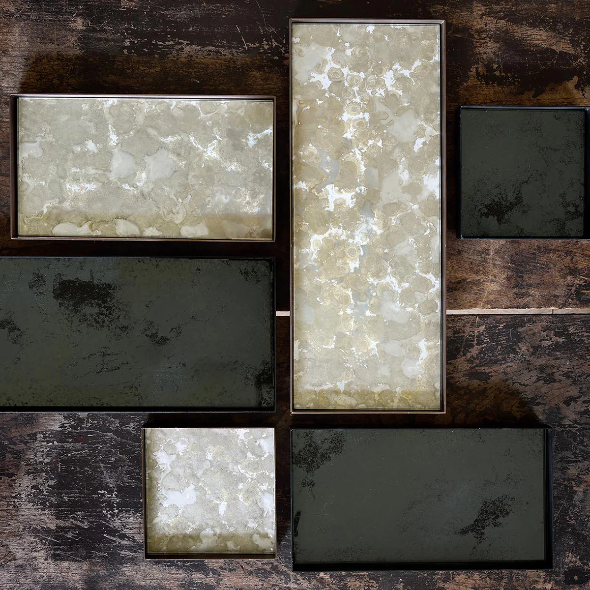 Plateau miroir vieilli carré - Charbon - 31 x 17 cm