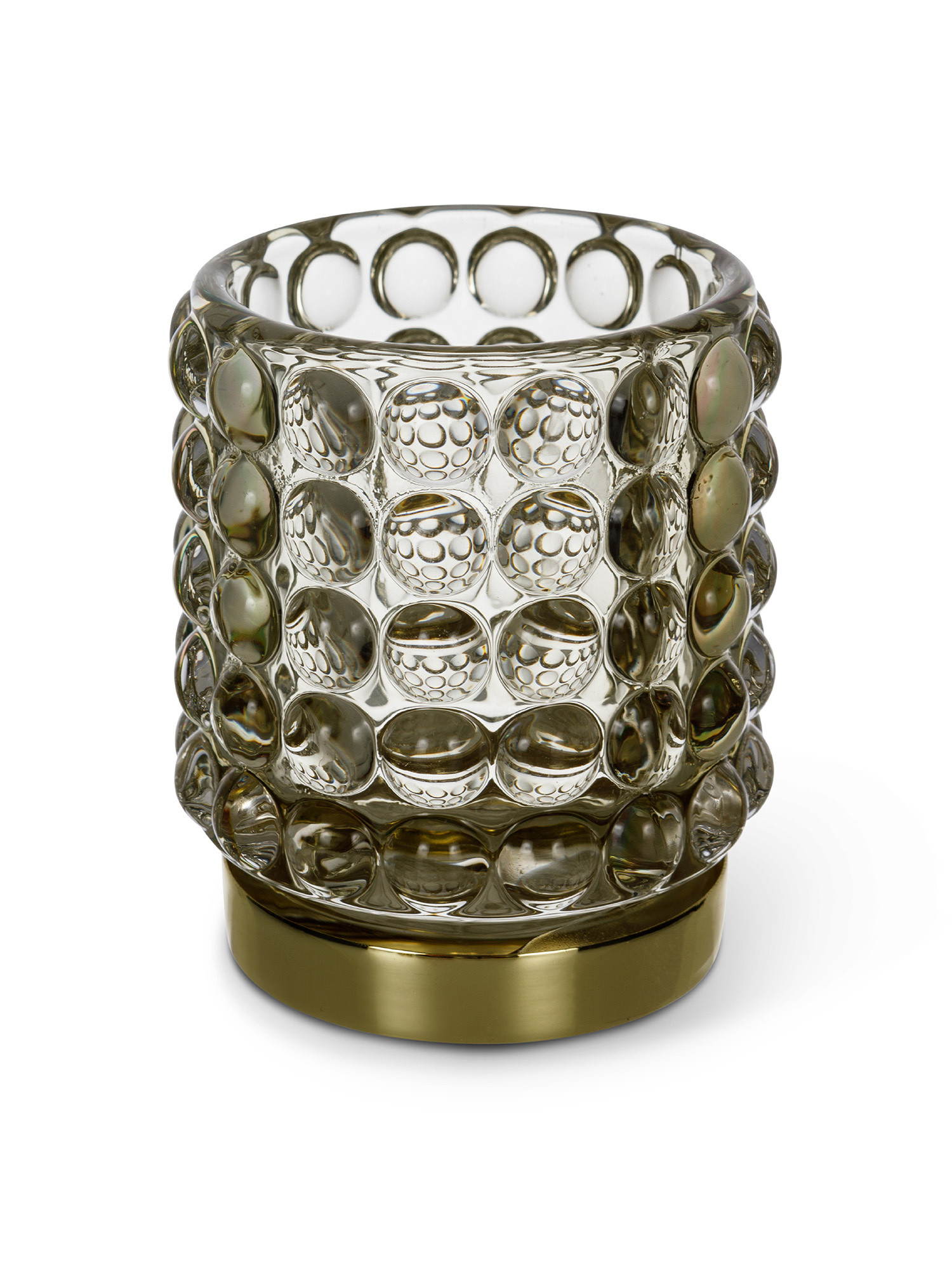 Porta t-light in vetro con dettaglio dorato