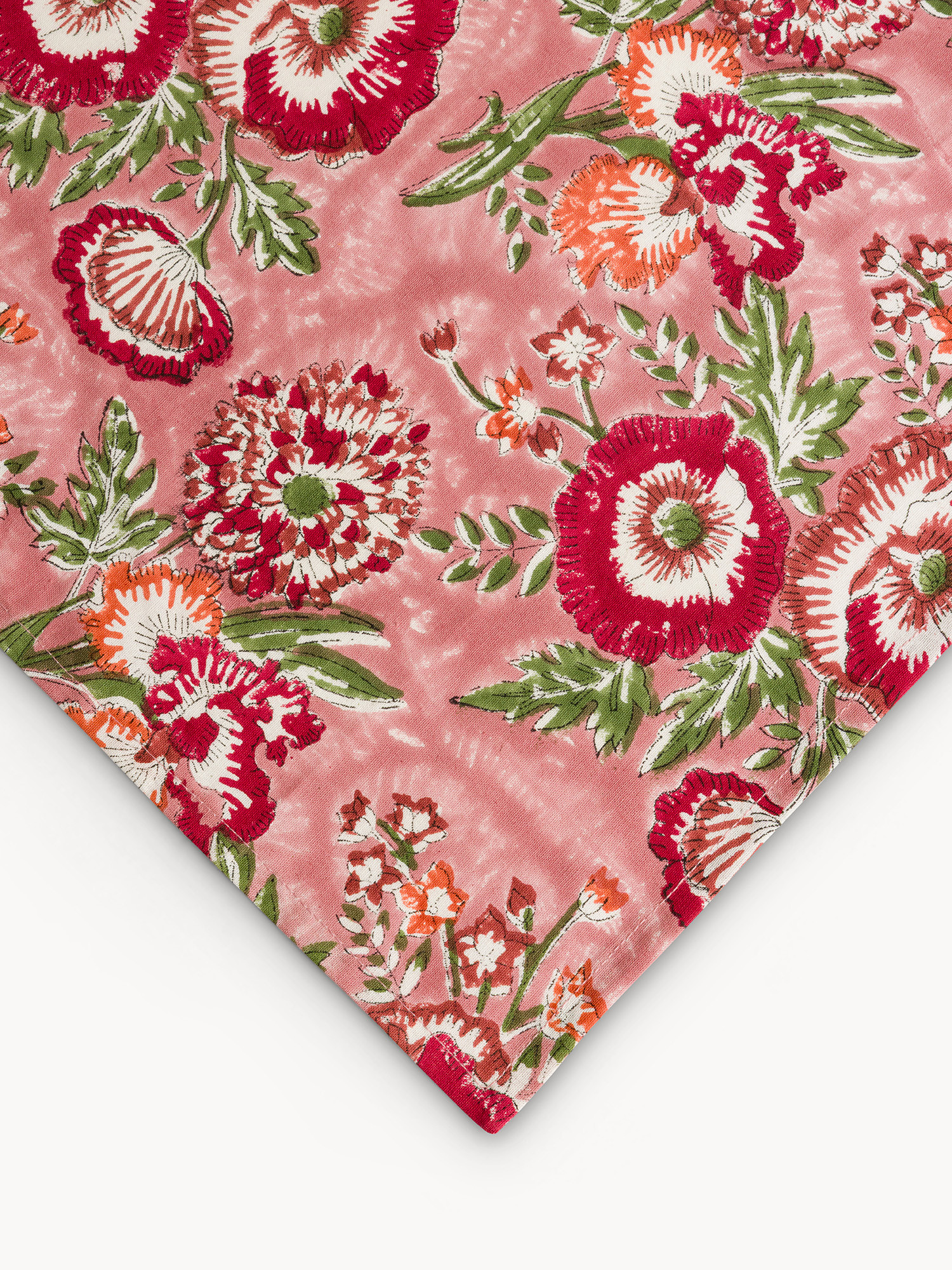 Centrotavola in puro cotone con stampa block print floreale