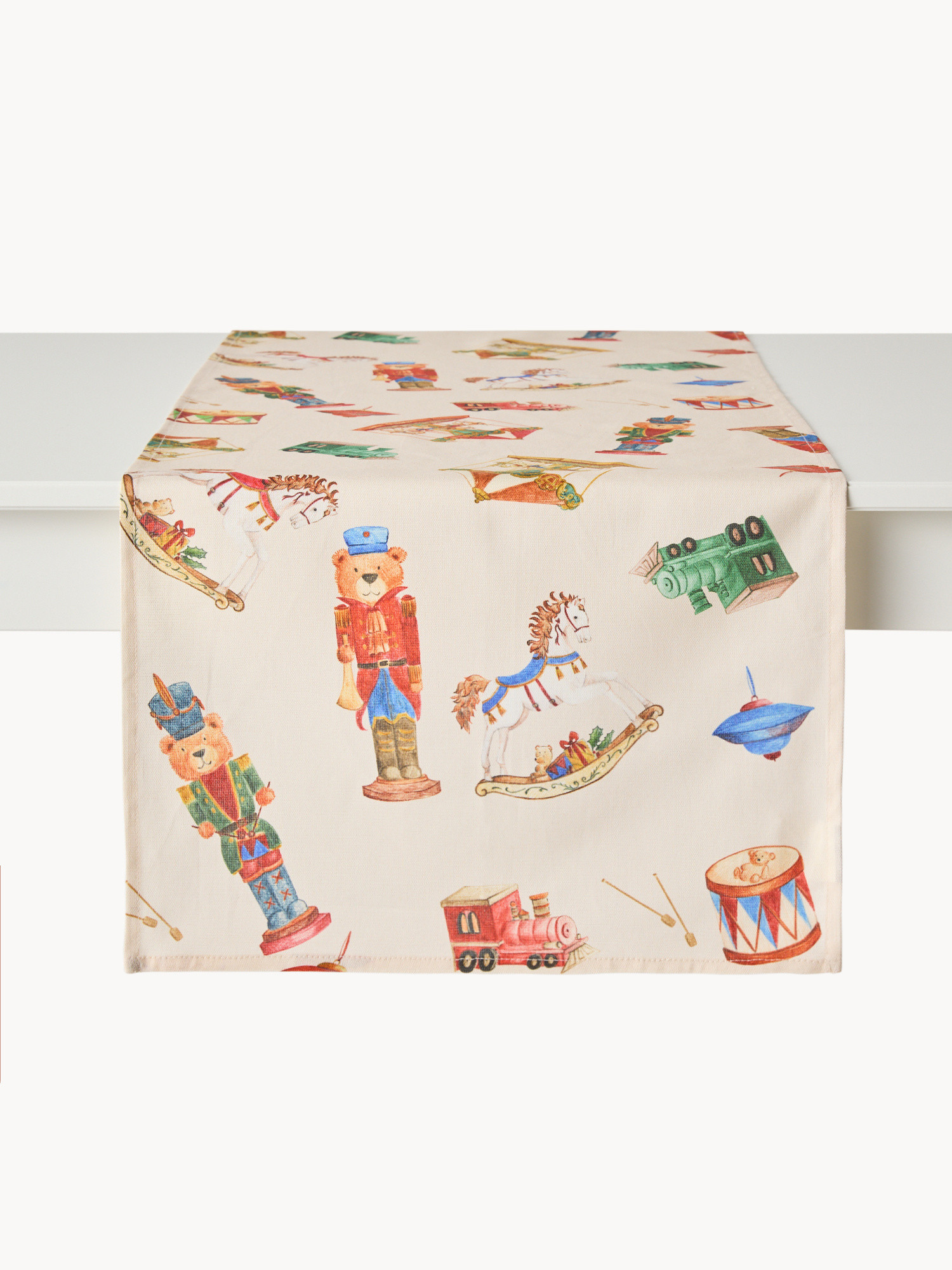 Runner in panama di puro cotone con stampa natalizia