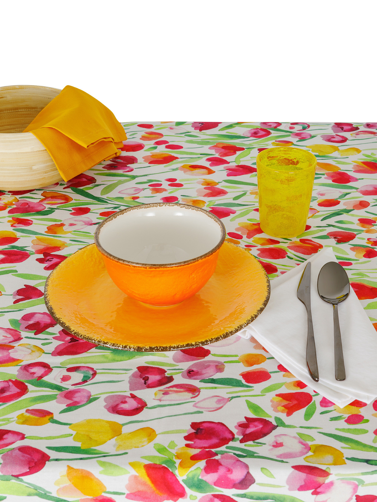Tovaglia panama di cotone stampa tulipani