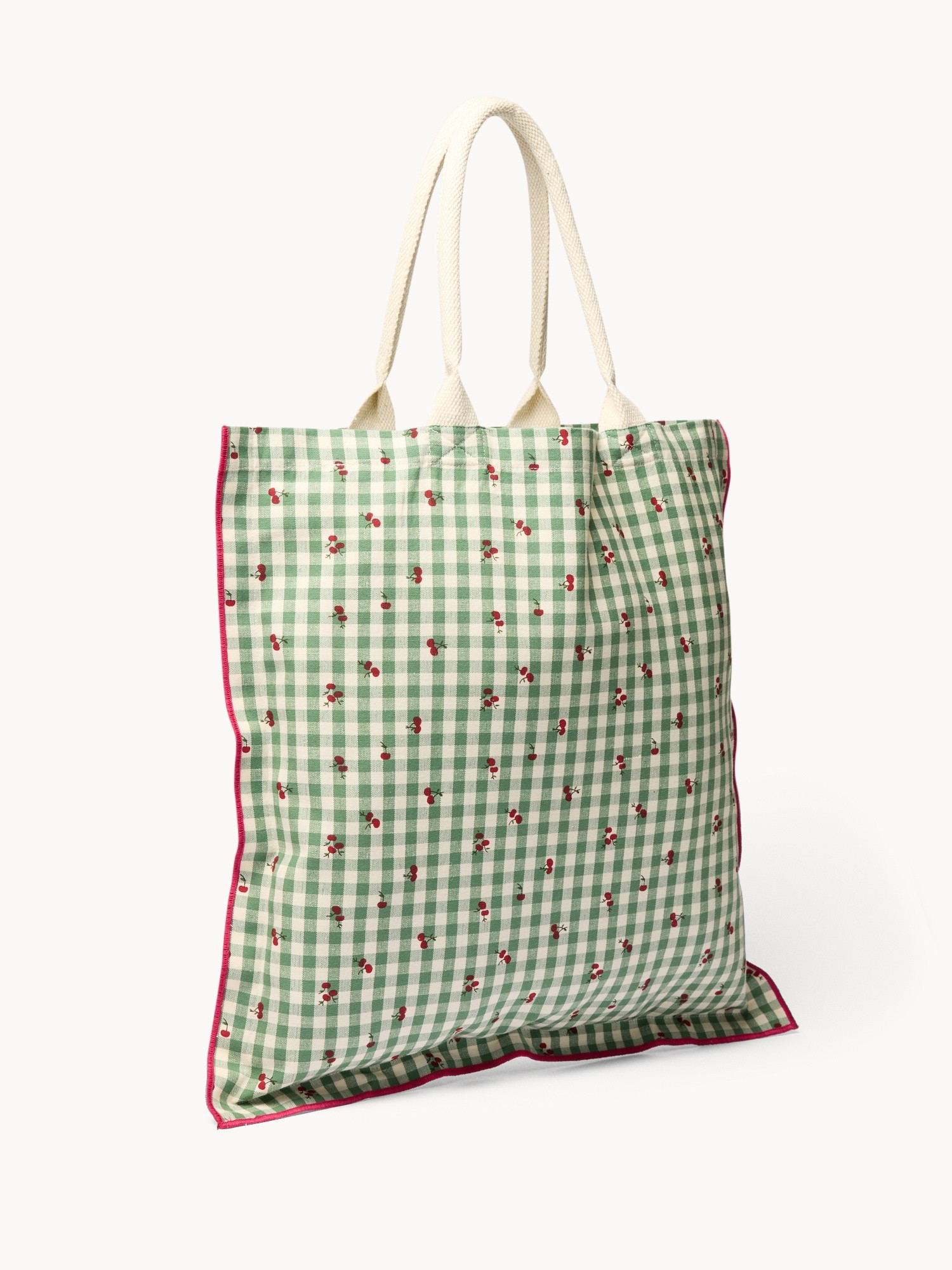 Shopper in puro cotone vichy con stampa ciliegie - Prezzo di lancio