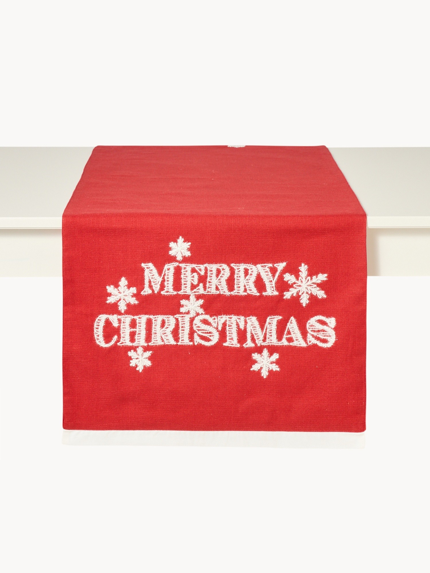 Runner in slub di puro cotone con ricamo