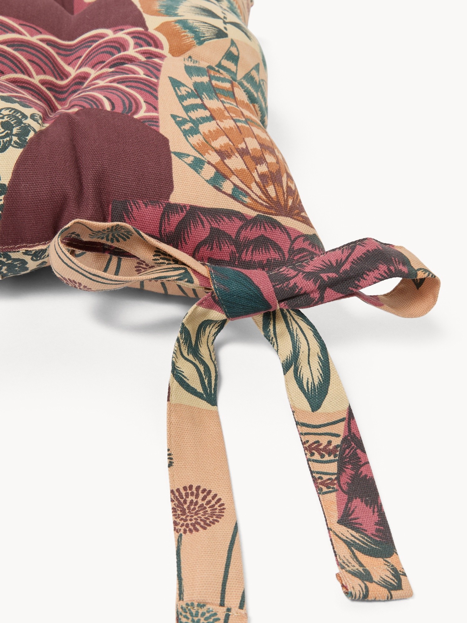 Cuscino da sedia con lacci in panama di cotone con stampa cactus - Prezzo di lancio