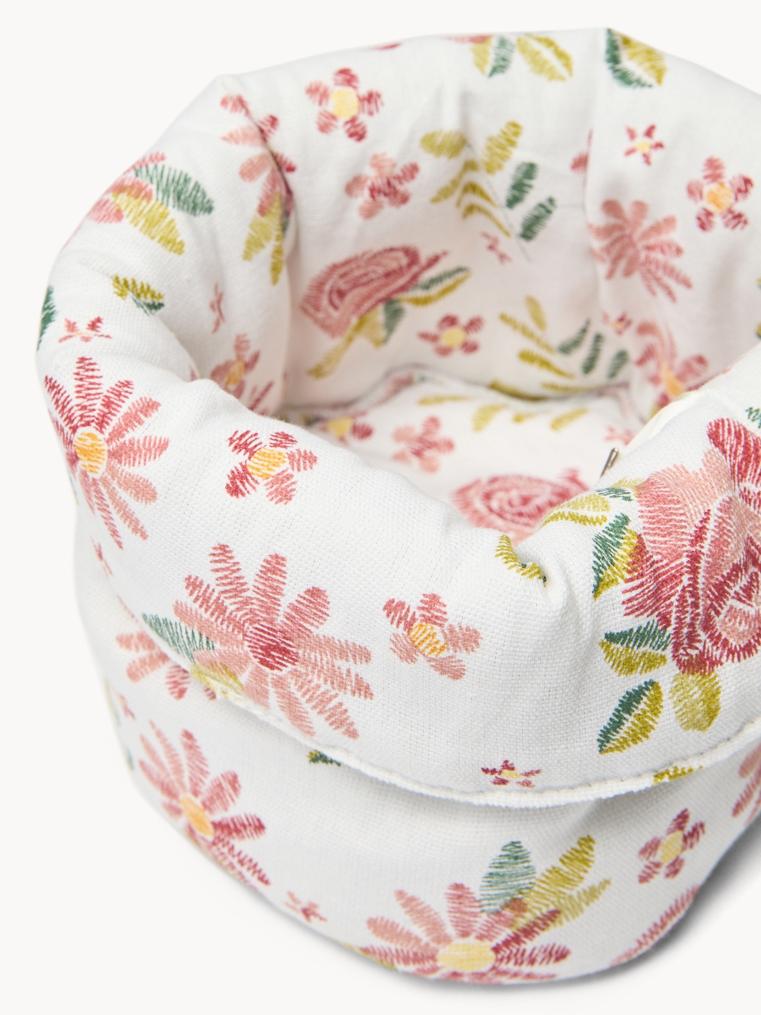 Cestino in panama di cotone con stampa roselline - Prezzo di lancio