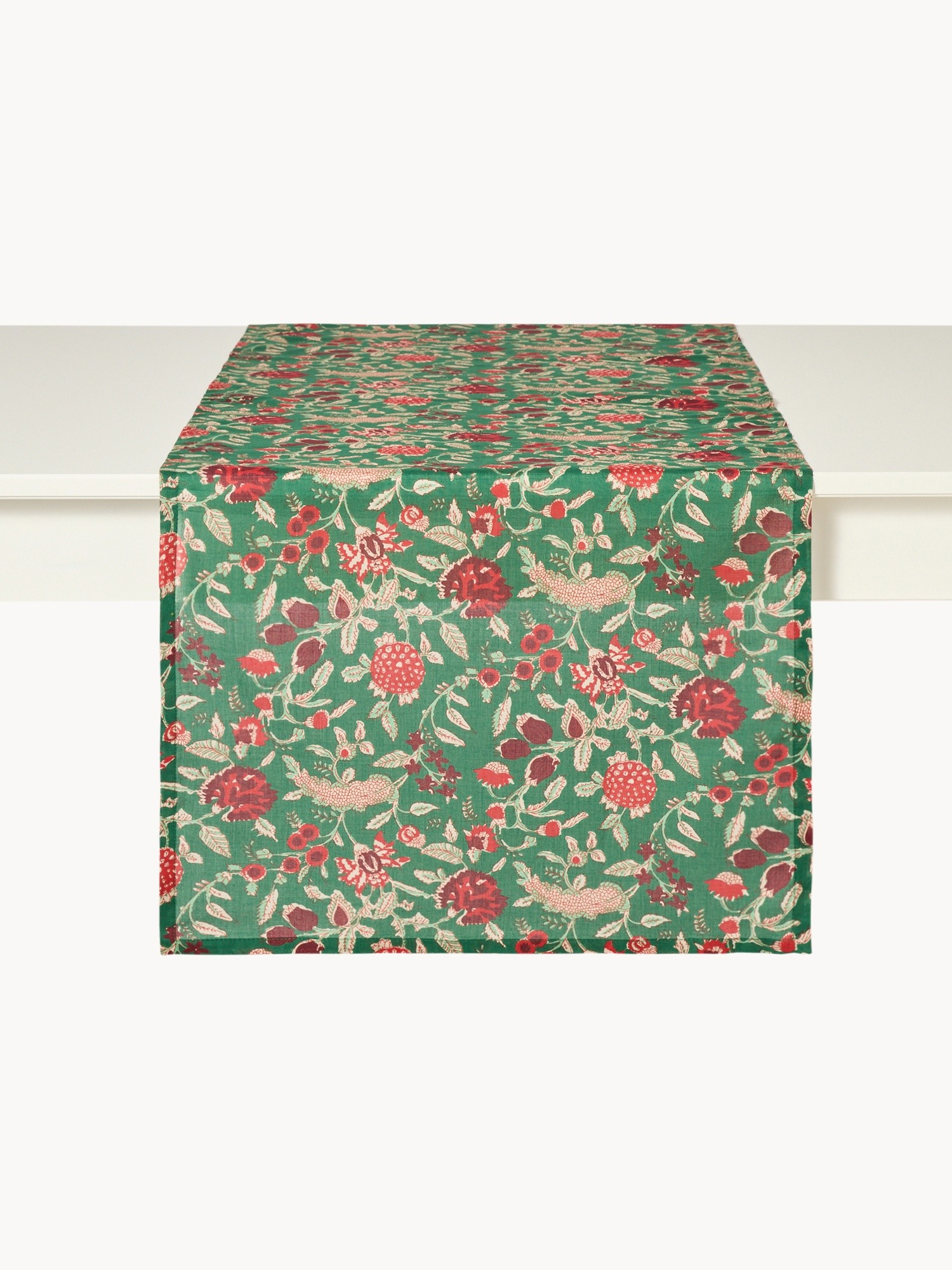 Runner in voile di cotone con stampa block print