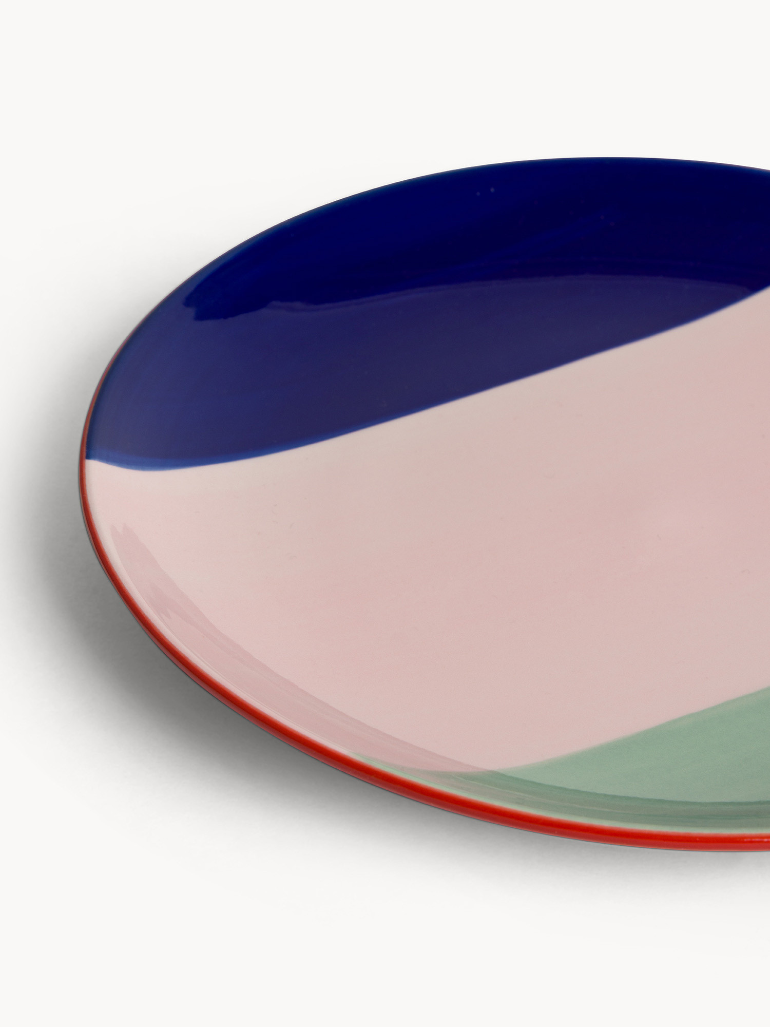 Piatto frutta in ceramica a righe colorate