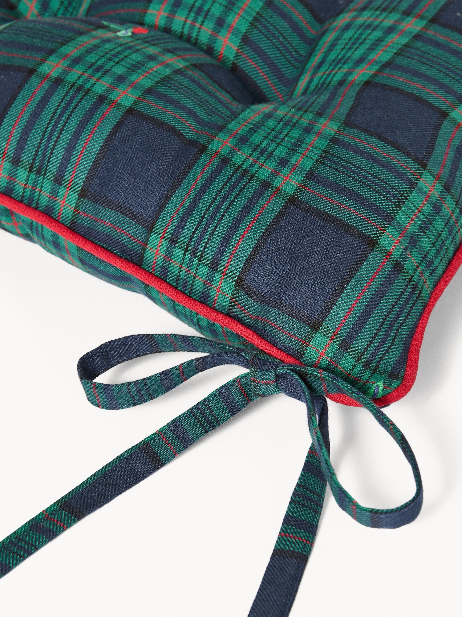 Cuscino da sedia con lacci in twill di cotone con ricami agrifoglio